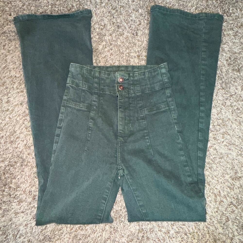 The Free People Jayde Green Flare Boot Cut Jeans Size 26